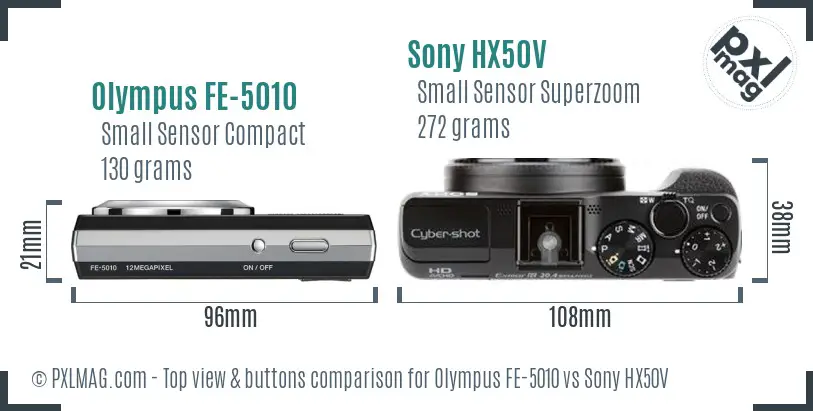Olympus FE-5010 vs Sony HX50V top view buttons comparison