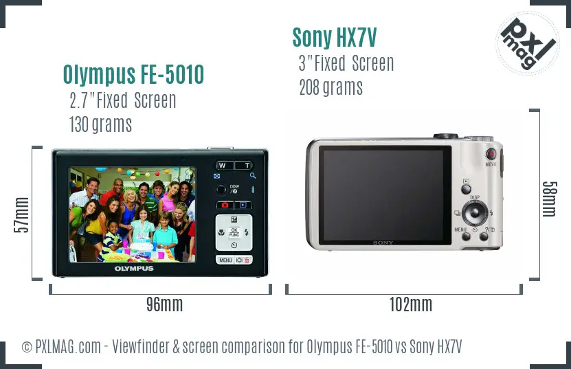 Olympus FE-5010 vs Sony HX7V Screen and Viewfinder comparison