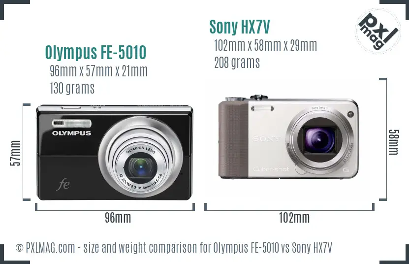 Olympus FE-5010 vs Sony HX7V size comparison