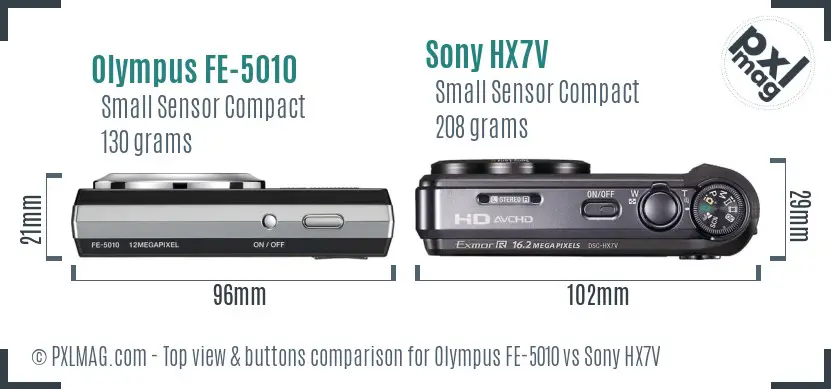 Olympus FE-5010 vs Sony HX7V top view buttons comparison