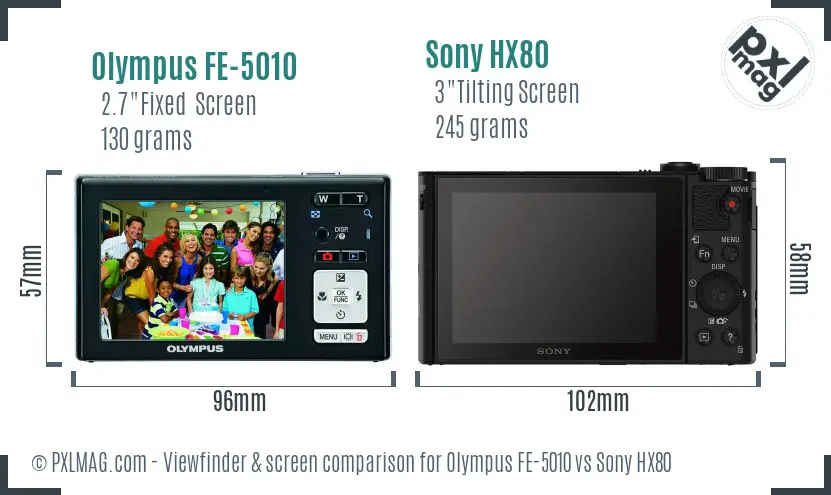 Olympus FE-5010 vs Sony HX80 Screen and Viewfinder comparison