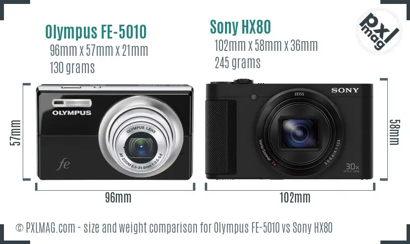 Olympus FE-5010 vs Sony HX80 size comparison