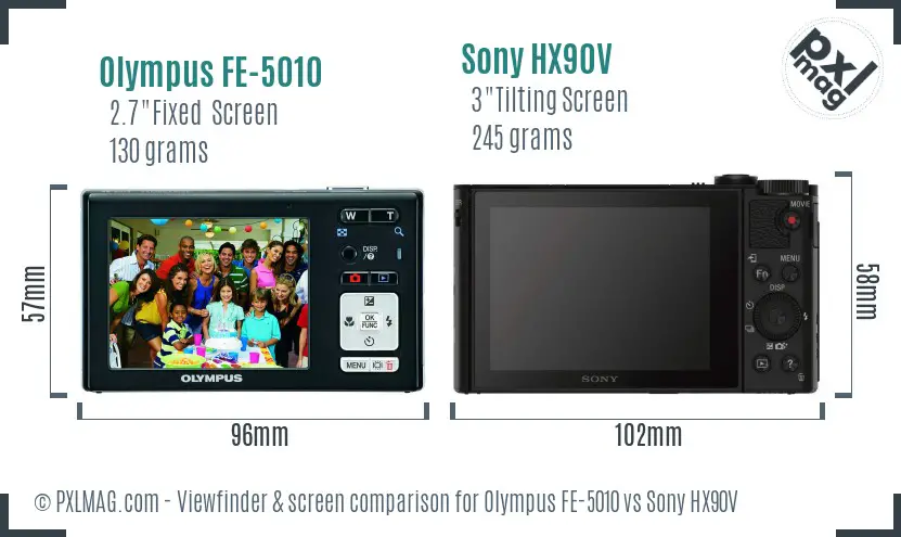 Olympus FE-5010 vs Sony HX90V Screen and Viewfinder comparison