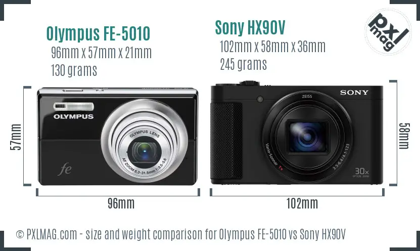 Olympus FE-5010 vs Sony HX90V size comparison