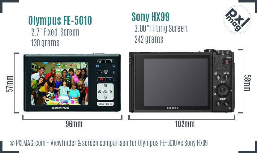 Olympus FE-5010 vs Sony HX99 Screen and Viewfinder comparison