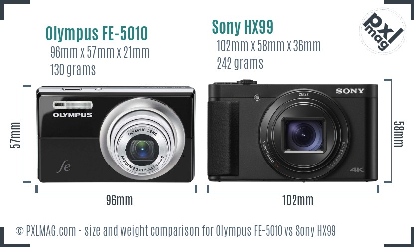 Olympus FE-5010 vs Sony HX99 size comparison