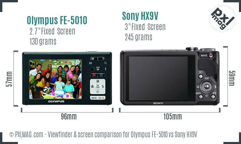 Olympus FE-5010 vs Sony HX9V Screen and Viewfinder comparison