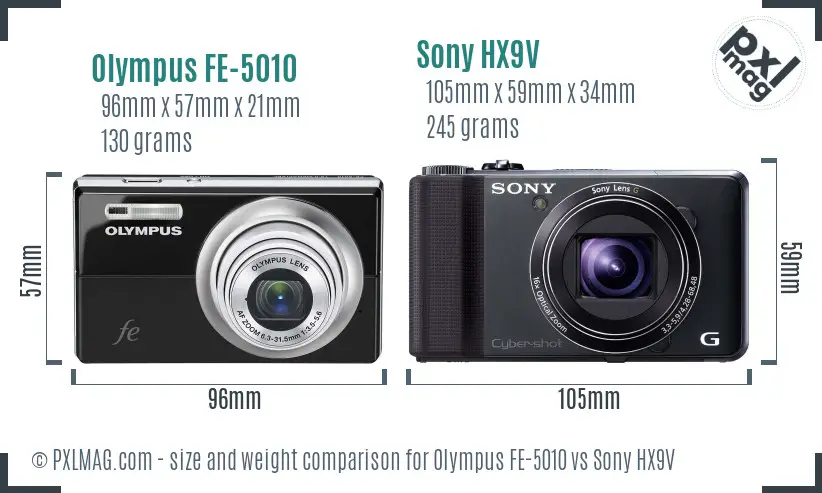 Olympus FE-5010 vs Sony HX9V size comparison