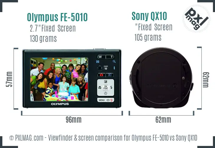 Olympus FE-5010 vs Sony QX10 Screen and Viewfinder comparison