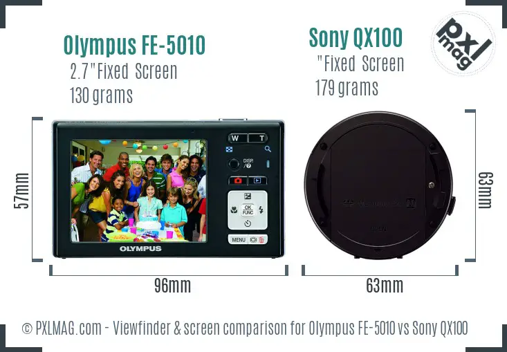 Olympus FE-5010 vs Sony QX100 Screen and Viewfinder comparison
