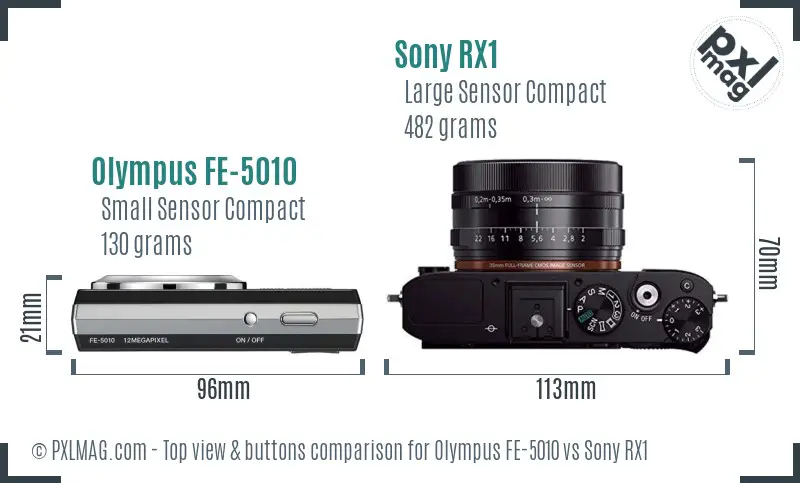 Olympus FE-5010 vs Sony RX1 top view buttons comparison