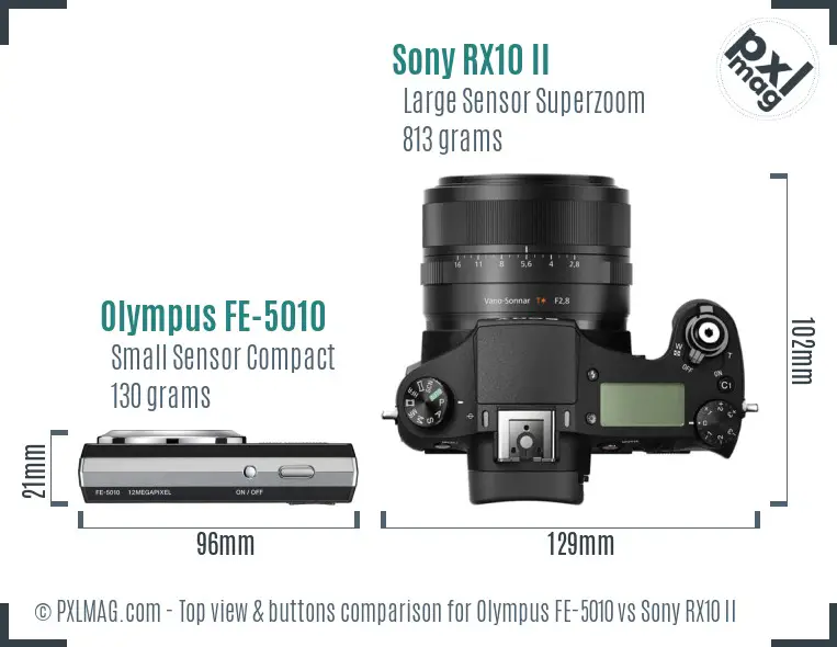 Olympus FE-5010 vs Sony RX10 II top view buttons comparison