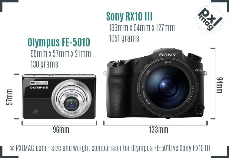 Olympus FE-5010 vs Sony RX10 III size comparison