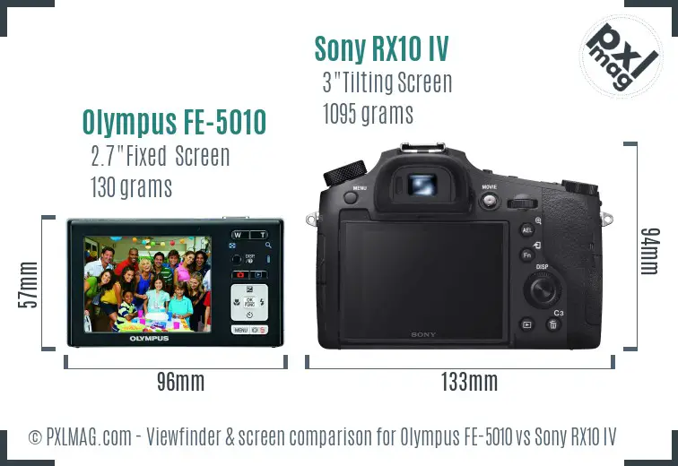 Olympus FE-5010 vs Sony RX10 IV Screen and Viewfinder comparison