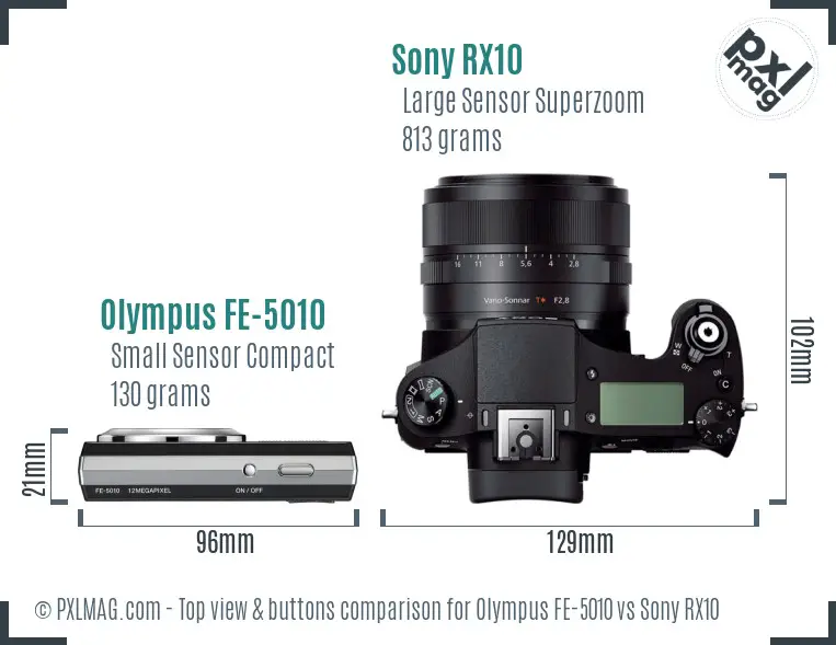 Olympus FE-5010 vs Sony RX10 top view buttons comparison