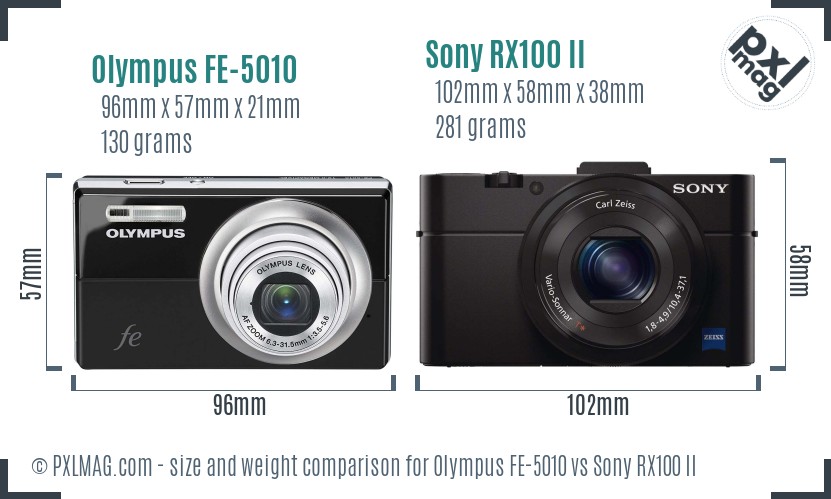 Olympus FE-5010 vs Sony RX100 II size comparison