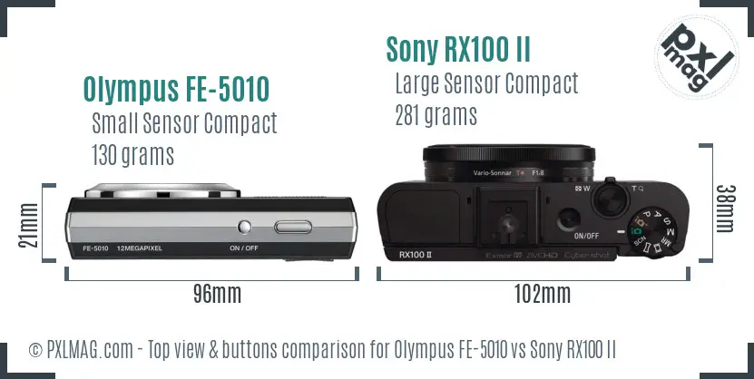 Olympus FE-5010 vs Sony RX100 II top view buttons comparison