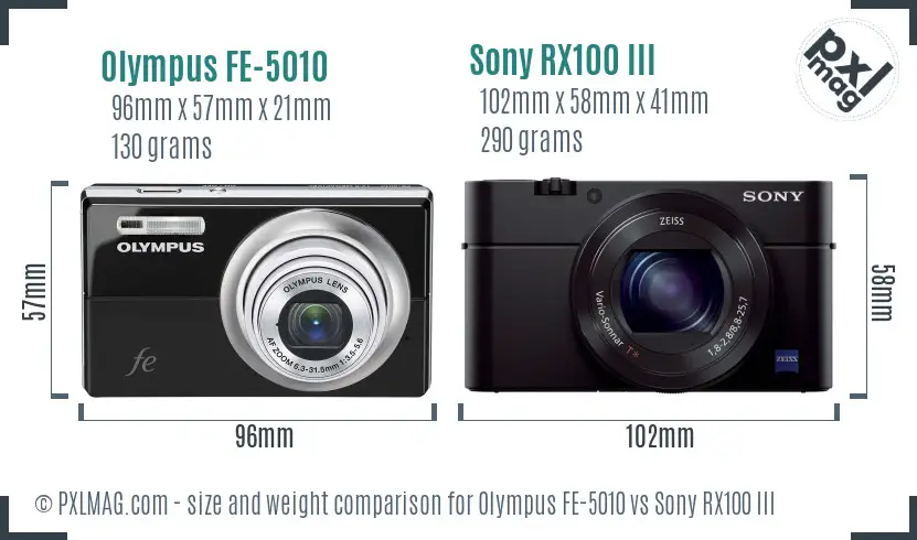 Olympus FE-5010 vs Sony RX100 III size comparison