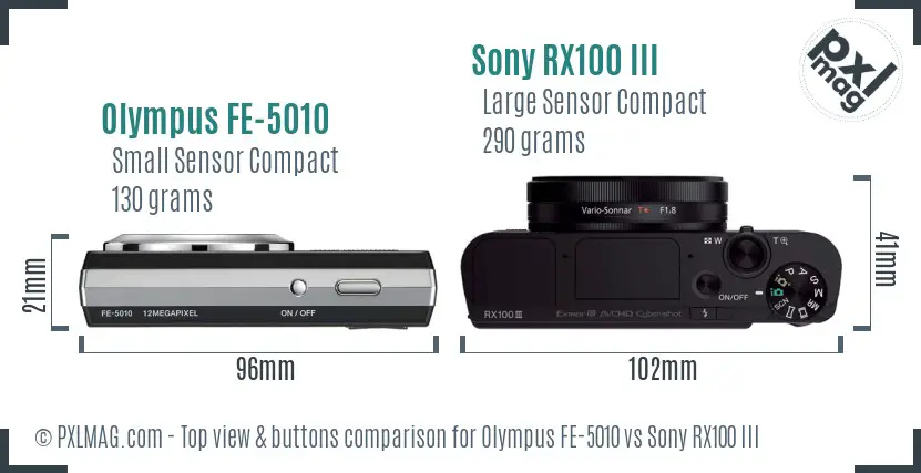 Olympus FE-5010 vs Sony RX100 III top view buttons comparison