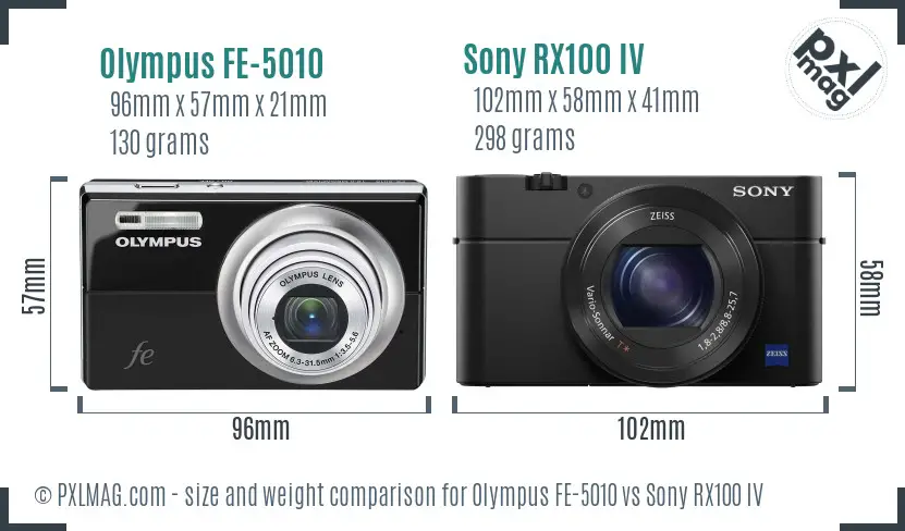 Olympus FE-5010 vs Sony RX100 IV size comparison