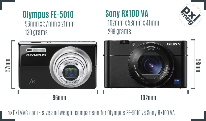 Olympus FE-5010 vs Sony RX100 VA size comparison