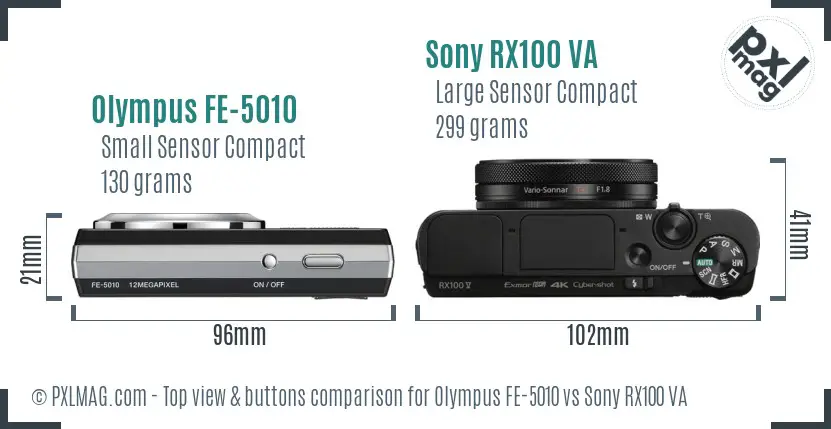 Olympus FE-5010 vs Sony RX100 VA top view buttons comparison