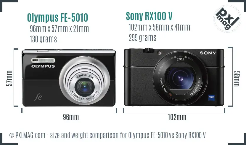 Olympus FE-5010 vs Sony RX100 V size comparison