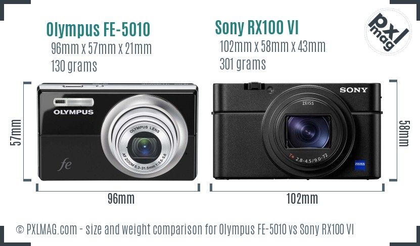 Olympus FE-5010 vs Sony RX100 VI size comparison