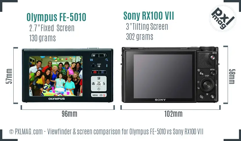 Olympus FE-5010 vs Sony RX100 VII Screen and Viewfinder comparison