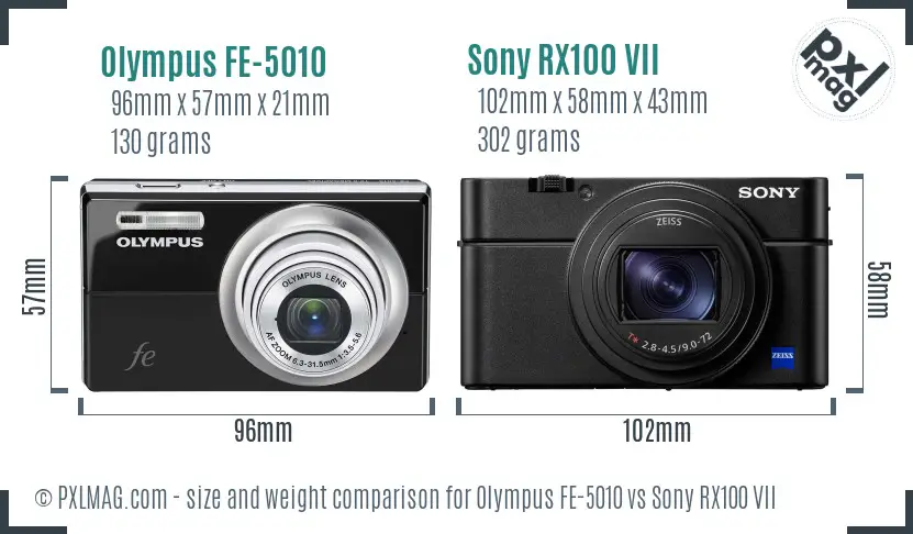 Olympus FE-5010 vs Sony RX100 VII size comparison