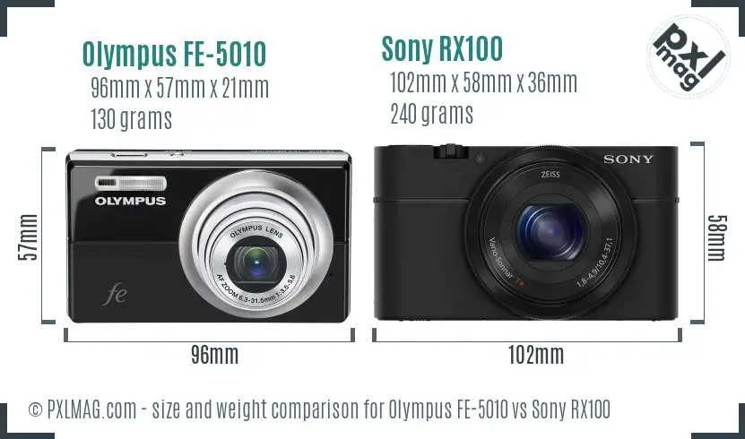 Olympus FE-5010 vs Sony RX100 size comparison