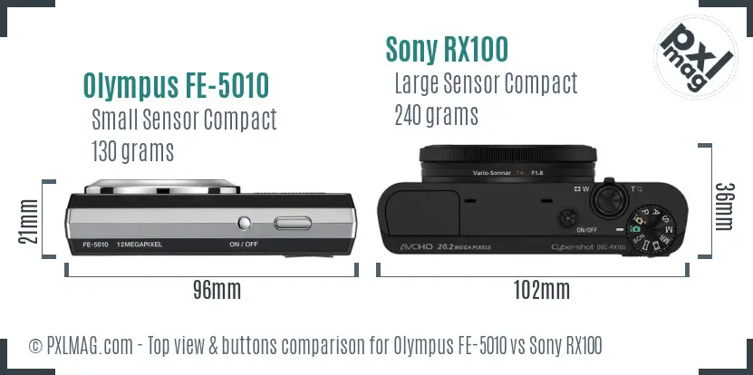 Olympus FE-5010 vs Sony RX100 top view buttons comparison