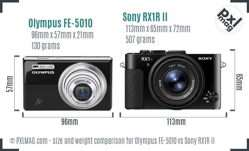 Olympus FE-5010 vs Sony RX1R II size comparison