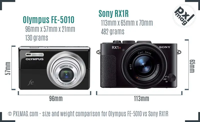 Olympus FE-5010 vs Sony RX1R size comparison Olympus FE-5010 vs Sony RX1R size comparison
