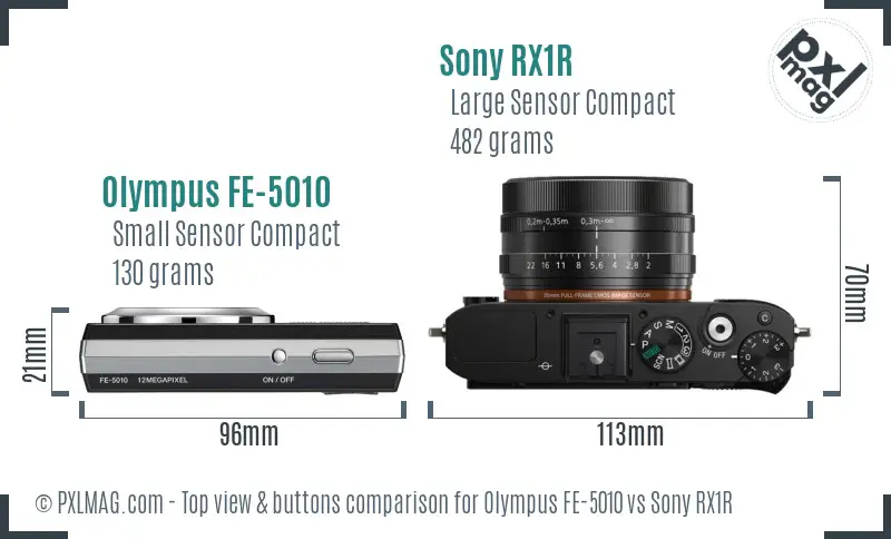 Olympus FE-5010 vs Sony RX1R top view buttons comparison Olympus FE-5010 vs Sony RX1R top view buttons comparison