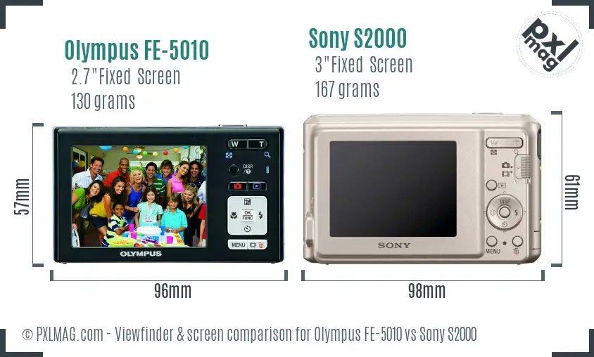 Olympus FE-5010 vs Sony S2000 Screen and Viewfinder comparison Olympus FE-5010 vs Sony S2000 Screen and Viewfinder comparison