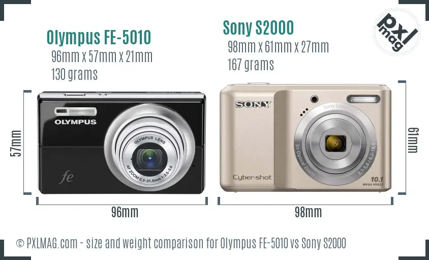 Olympus FE-5010 vs Sony S2000 size comparison Olympus FE-5010 vs Sony S2000 size comparison