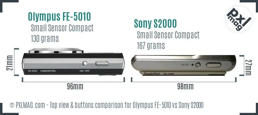 Olympus FE-5010 vs Sony S2000 top view buttons comparison Olympus FE-5010 vs Sony S2000 top view buttons comparison