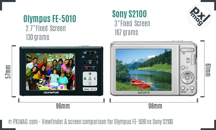 Olympus FE-5010 vs Sony S2100 Screen and Viewfinder comparison