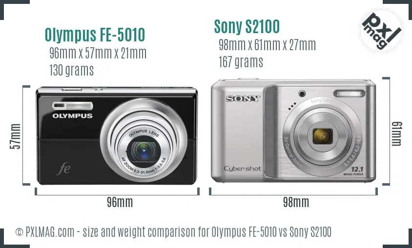 Olympus FE-5010 vs Sony S2100 size comparison