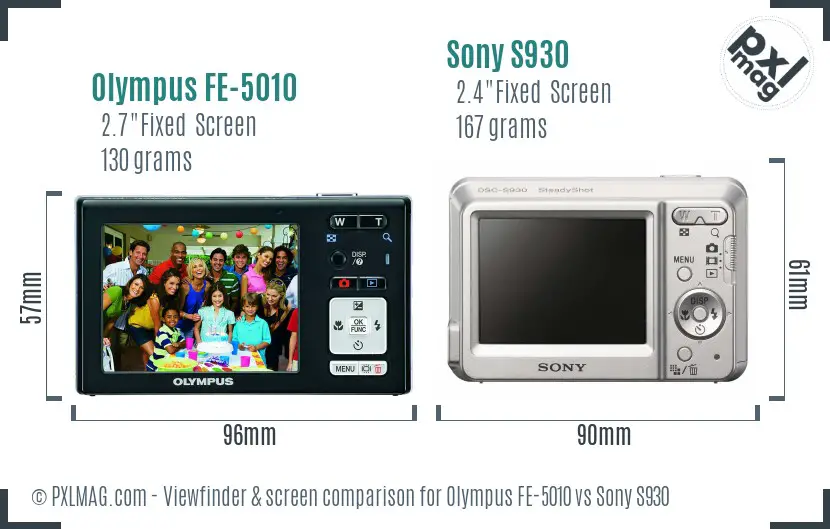 Olympus FE-5010 vs Sony S930 Screen and Viewfinder comparison Olympus FE-5010 vs Sony S930 Screen and Viewfinder comparison