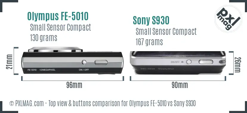 Olympus FE-5010 vs Sony S930 top view buttons comparison Olympus FE-5010 vs Sony S930 top view buttons comparison
