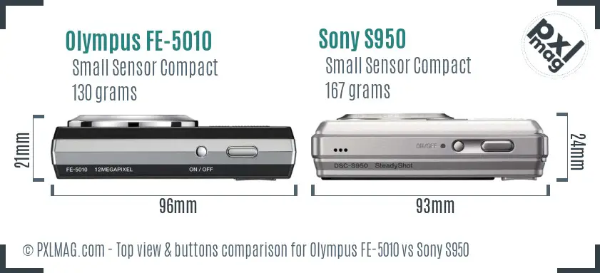 Olympus FE-5010 vs Sony S950 top view buttons comparison