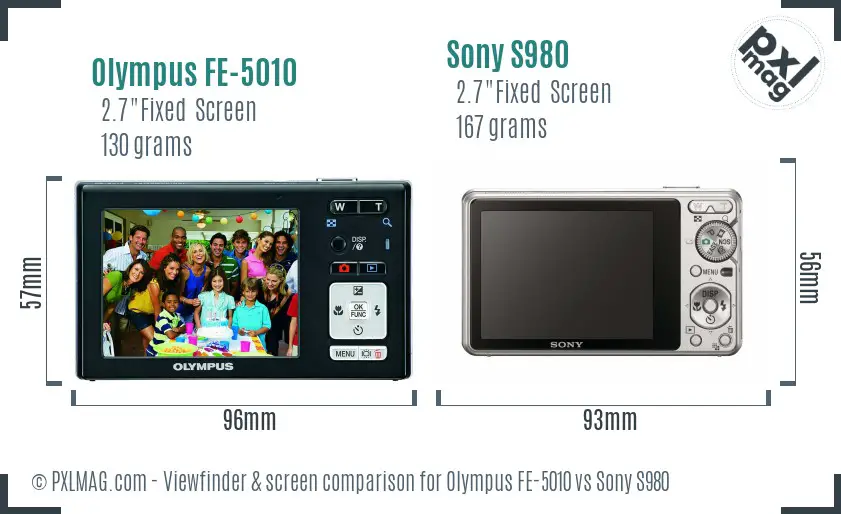 Olympus FE-5010 vs Sony S980 Screen and Viewfinder comparison