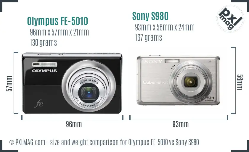 Olympus FE-5010 vs Sony S980 size comparison