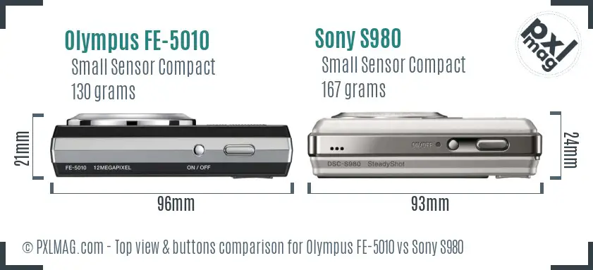 Olympus FE-5010 vs Sony S980 top view buttons comparison