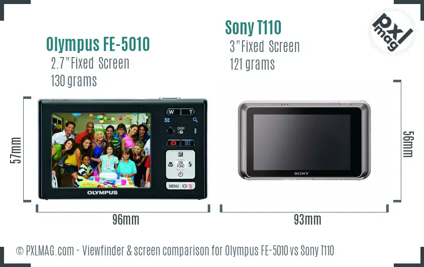 Olympus FE-5010 vs Sony T110 Screen and Viewfinder comparison