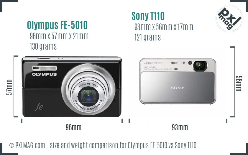 Olympus FE-5010 vs Sony T110 size comparison