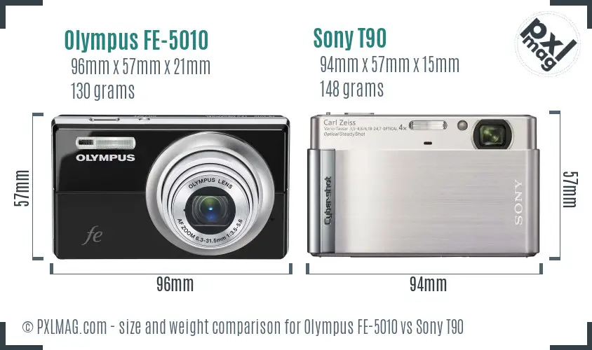 Olympus FE-5010 vs Sony T90 size comparison