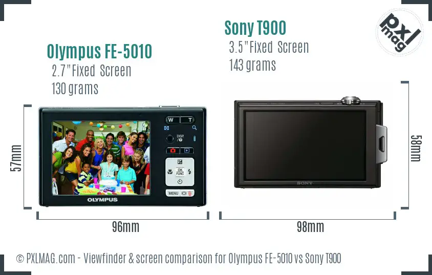 Olympus FE-5010 vs Sony T900 Screen and Viewfinder comparison